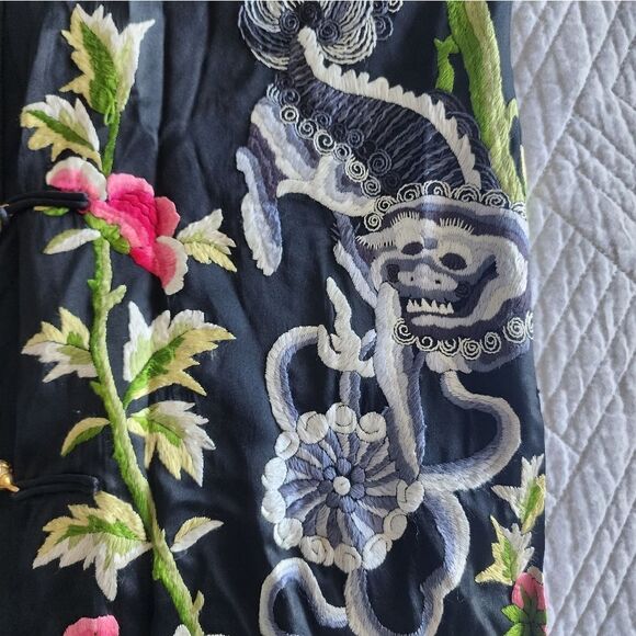 Jenny Lewis pure silk full heavy embroidery oriental tunic style cardigan - Picture 9 of 16